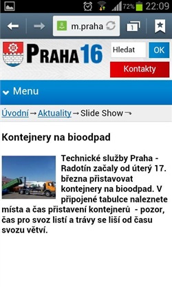 Jeden z článků v mobilní verzi webu m.praha16,eu. Jeden z článků v mobilní verzi webu m.praha16,eu.