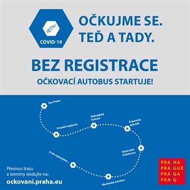 Očkovací autobus vyrazí 31. července a zastaví na desítkách míst po Praze. Zájemci o očkování proti Covid-19 se zde jednoduše zaregistrují a mohou se hned nechat očkovat.