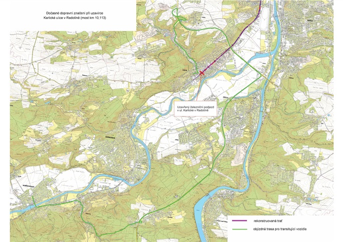 Objízdné trasy uzavírky železničního podjezdu v ulici Karlická